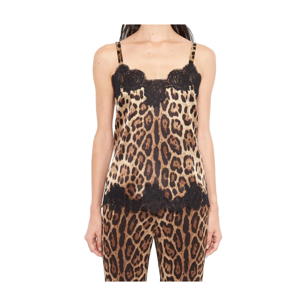 Dolce & Gabbana Luipaardprint Zijden Top Brown Dames