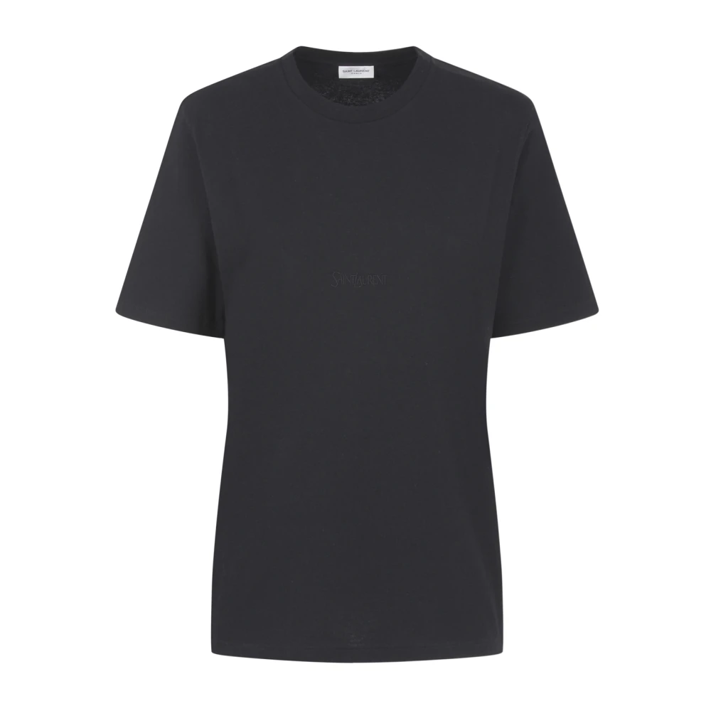 Saint Laurent Zwarte biologisch katoenen boyfriend T-shirt met borduursel Black Dames
