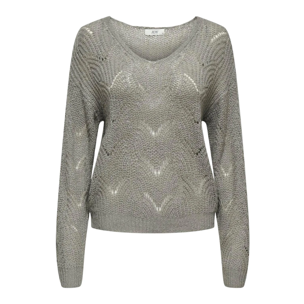 Jacqueline De Yong Women's Grey V-Neck Knitwear For