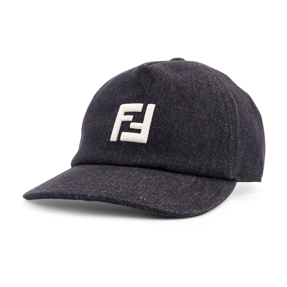 Fendi Mannelijk Zwart Accessoires Heren, One Size, Katoen, E Logo Geborduurde Verstelbare Hoed