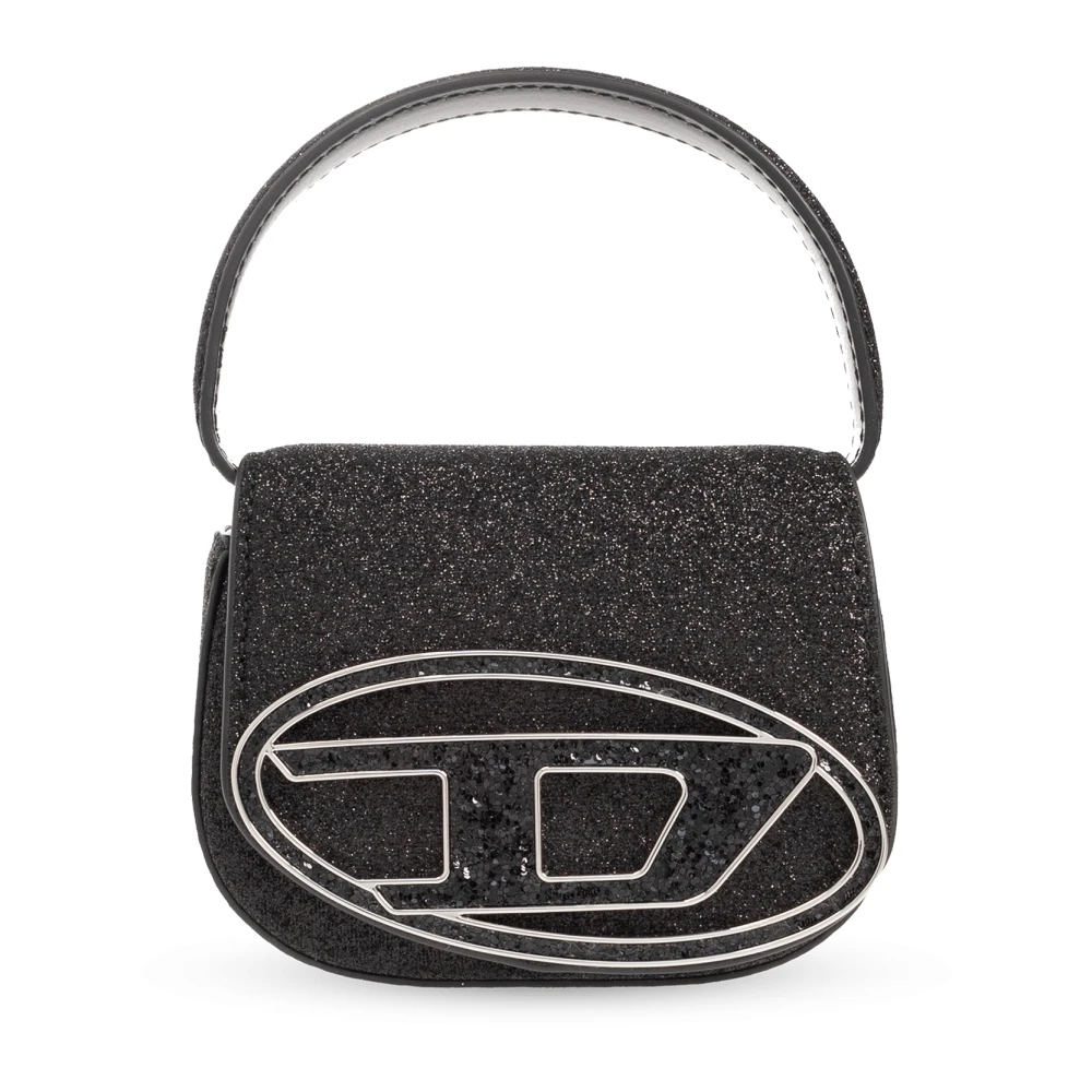 Diesel Glitter Zwarte Mini Tas met Oval D Logo Black Dames