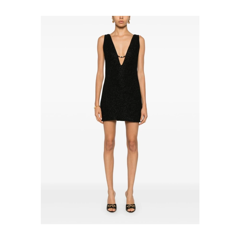 Elisabetta Franchi Zwarte Tweed Mini Jurk met V-hals Black Dames