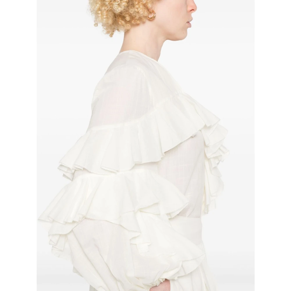 Zimmermann Witte Sweater met V-Hals en Ruches White Dames