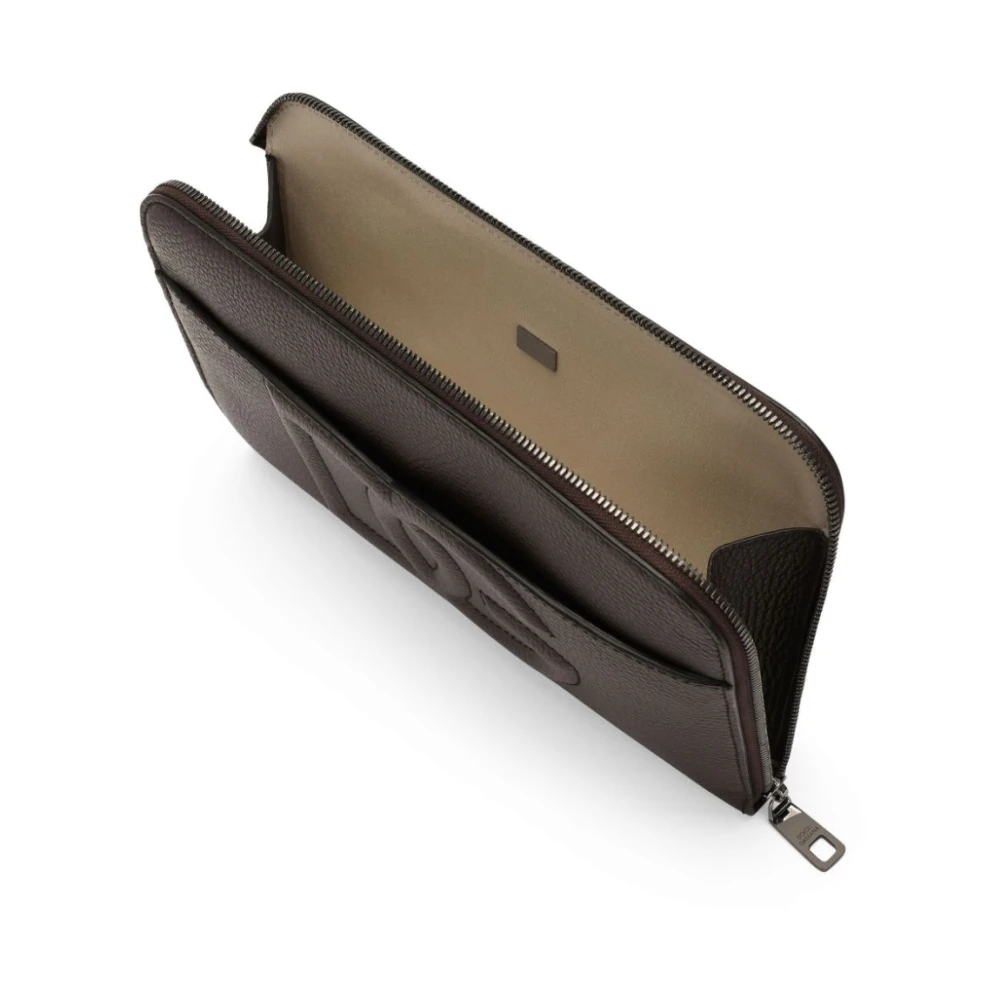 Dolce & Gabbana Geëmbosseerd Logo Marrone Leren Pols Tas Brown Dames
