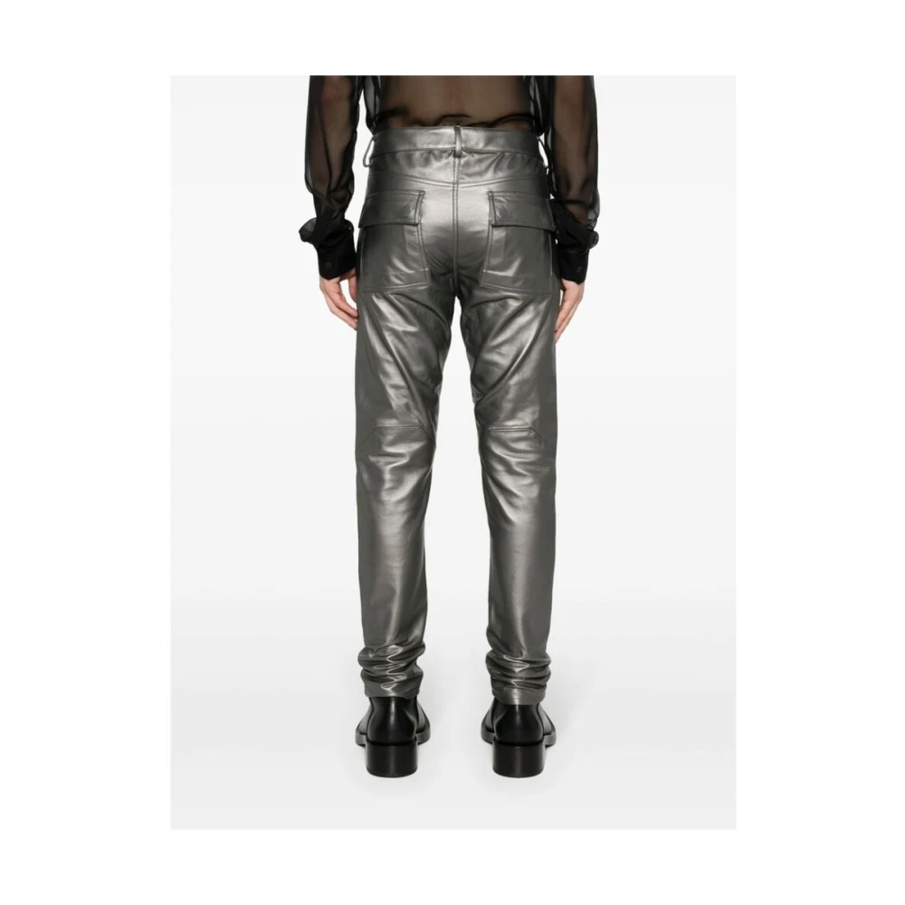 Rick Owens Leather Trousers Gray Heren