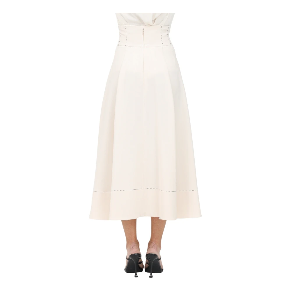 Elisabetta Franchi Witte Midi Rok met Tailleband Yellow Dames