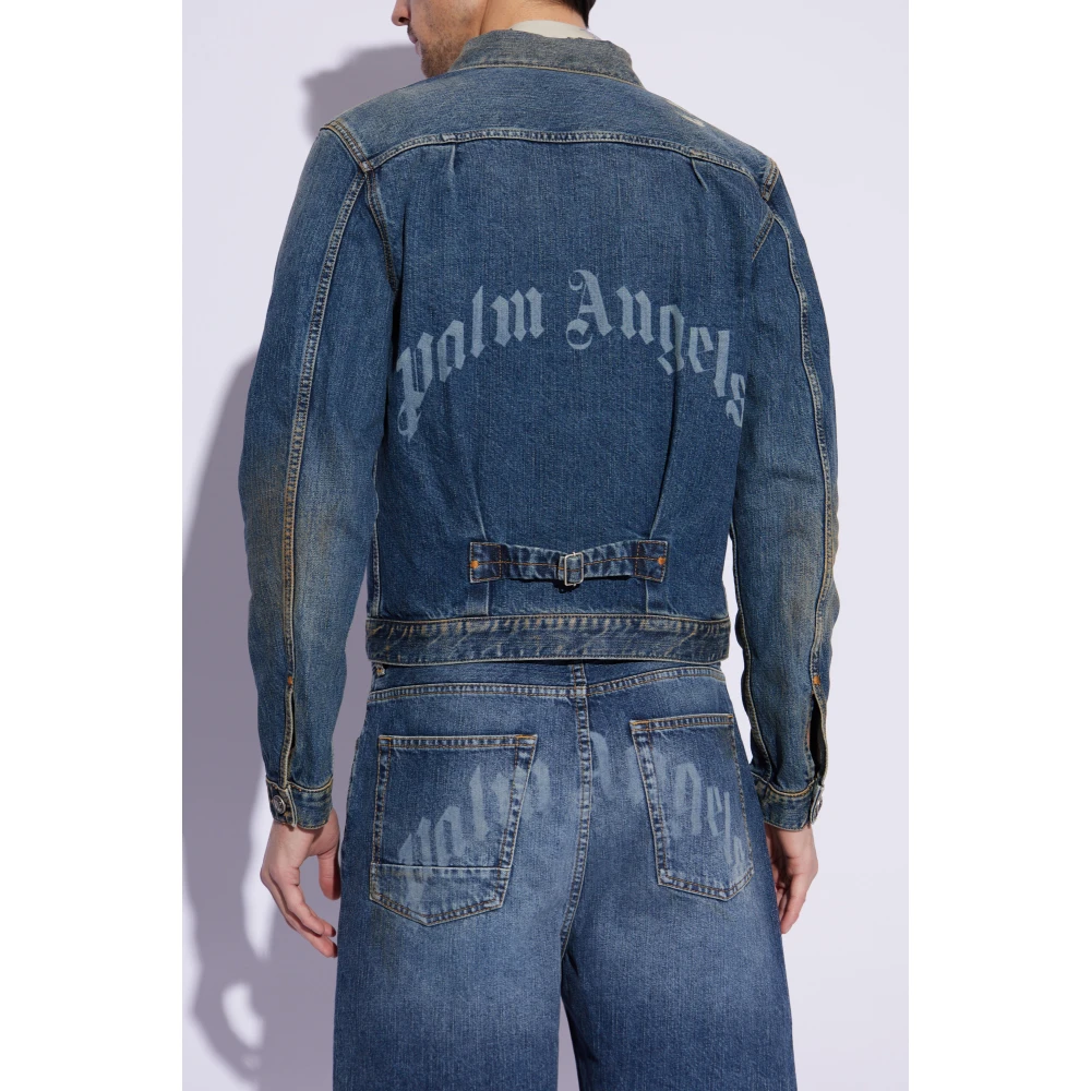 Palm Angels Denimjack met vintage-effect Blue Heren