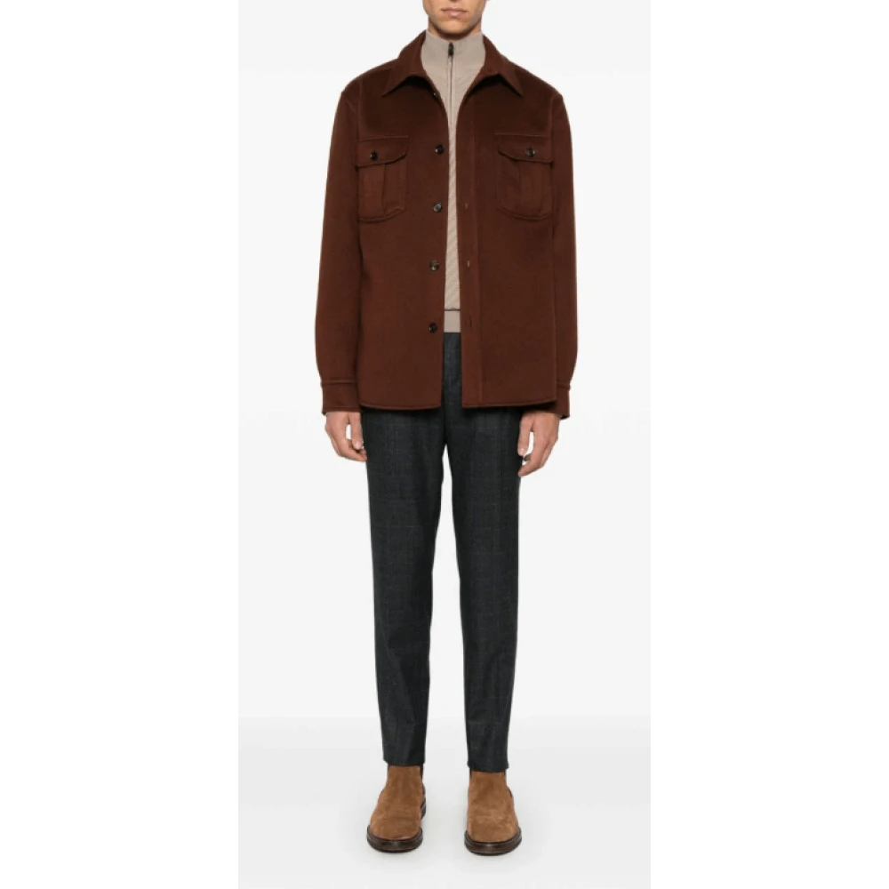 Brioni Chocoladebruine Geborstelde Wollen Overhemd Brown Heren
