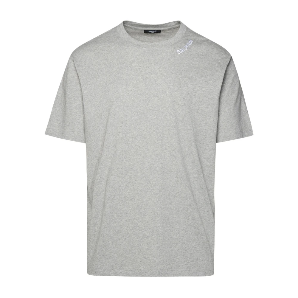 Balmain Grijze Katoenen T-Shirt met Logo Borduursel Gray Heren