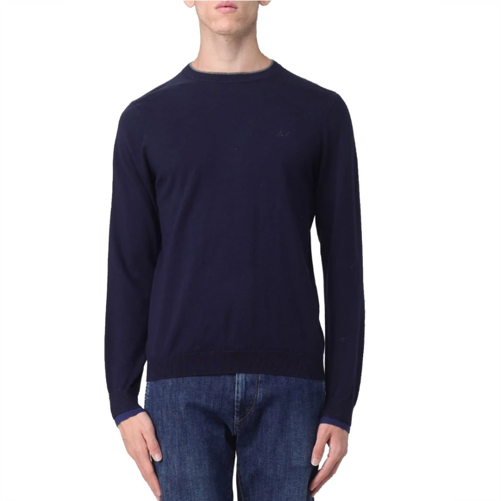 Sun68 Dubbel Rib Ronde Hals Trui Blue Heren