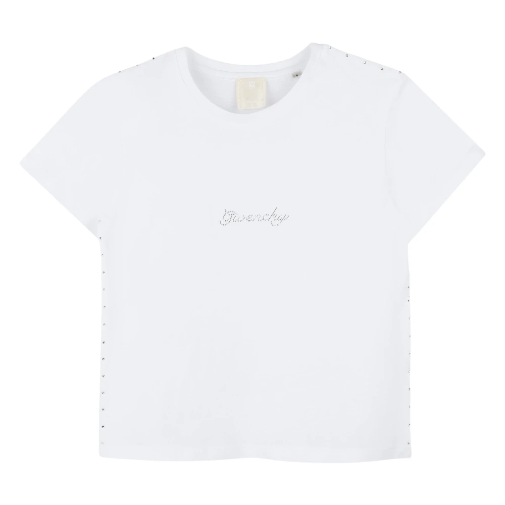 Givenchy Girls White Kids Short Sleeve T-Shirts, 10 Y, Diamante Logo T-Shirt