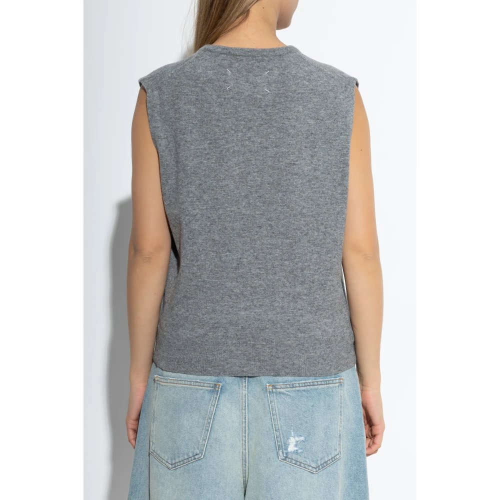 Maison Margiela Wollen vest met V-hals Gray Dames