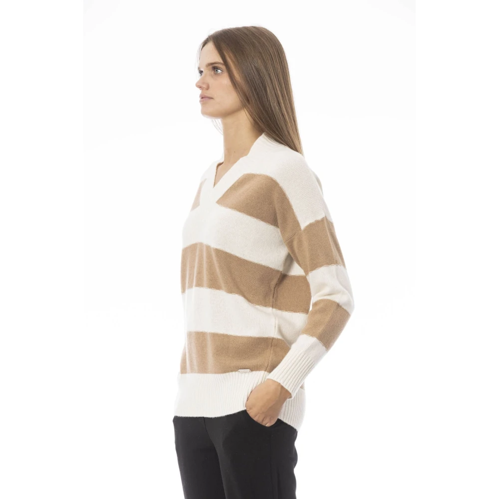 Baldinini Trendy Lange Mouw V-hals Trui Beige Dames