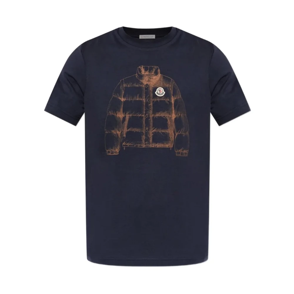 Moncler Blue Printed Cotton T-Shirt - Male - T-Shirts - M - Tops