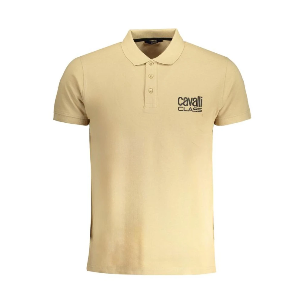 Cavalli Class Men's Beige Cotton Polo Shirt With Logo