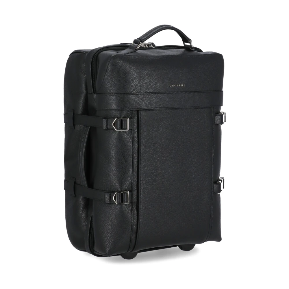 Orciani Zwarte leren trolley voor mannen Black Heren