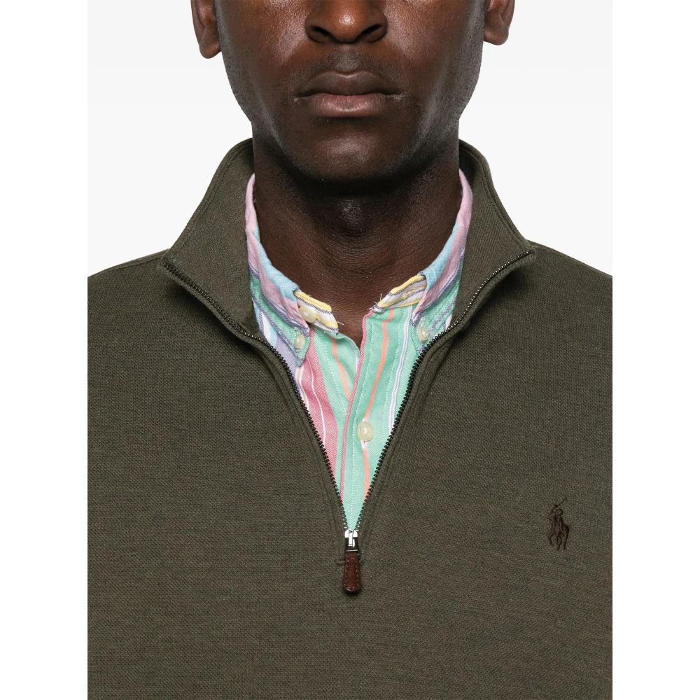 Polo Ralph Lauren Katoenen Half-Zip Gebreide Trui met Logo Green Heren