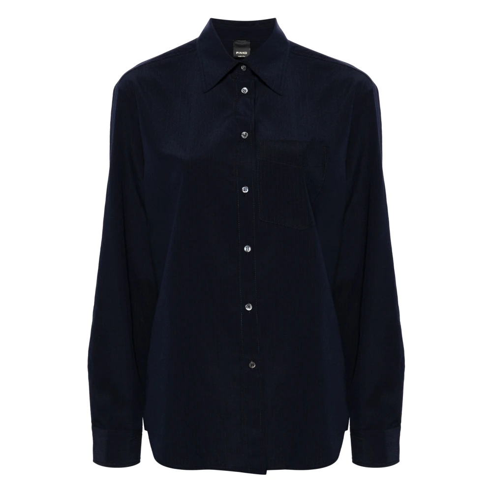 Pinko Vrouw Blauw Overhemden Dames, Xl, Nylon, Casual Longsleeve Shirt In