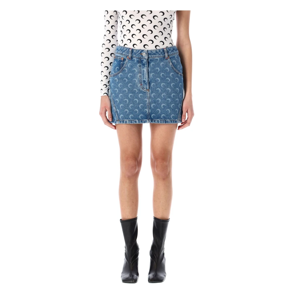 Marine Serre Denim Mini Rok met Moon Laser Blue Dames