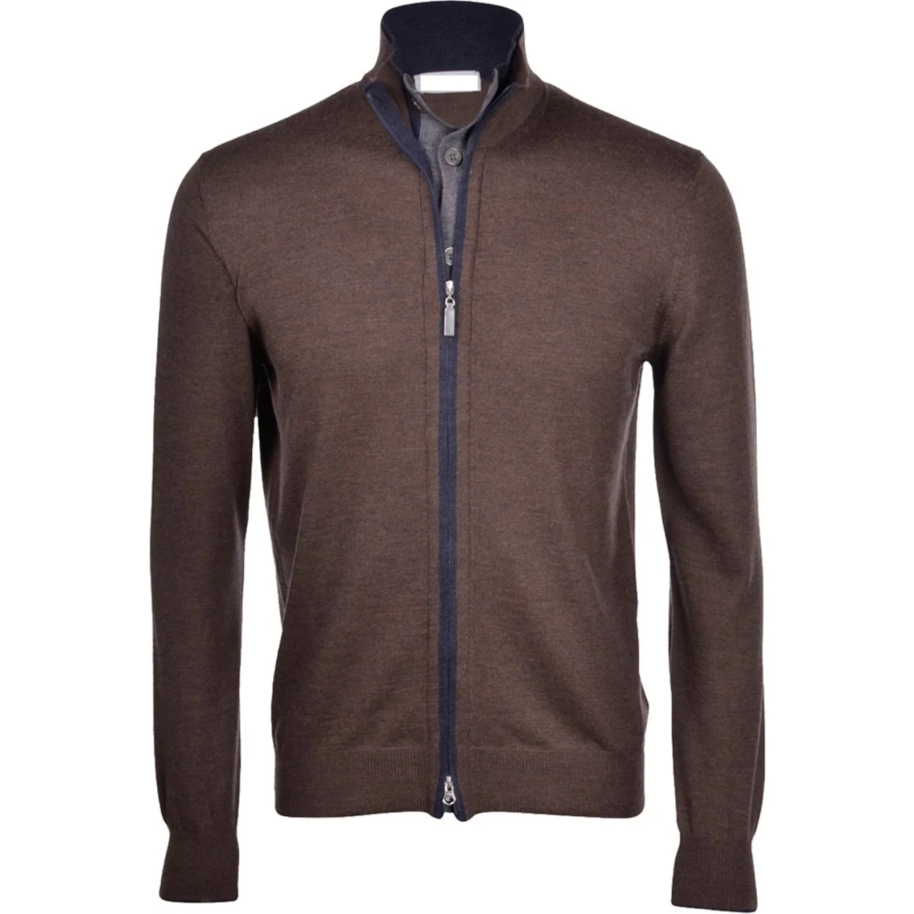Paolo Fiorillo Capri Bruine Merinowol Ritssluiting Cardigan Sweater Brown Heren