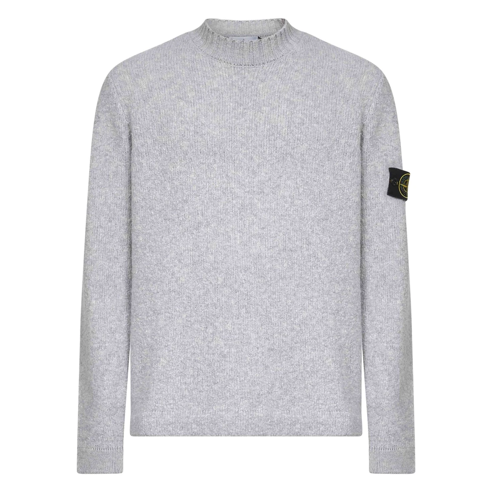 Stone Island Men's Gray Ribbed Crewneck Jumper In Grey - Round-Neck Knitwear - Xl - Knitwear