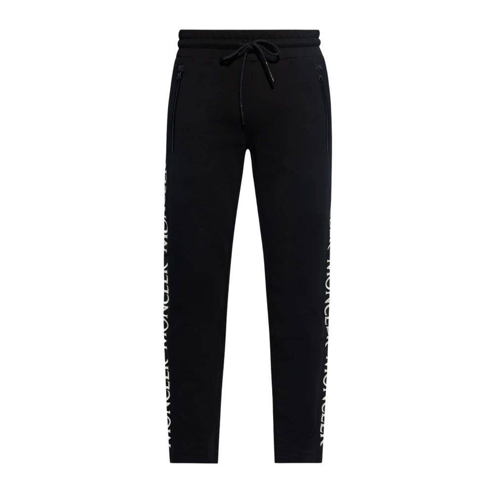Moncler Herr Svart Byxor M, Bomull, Logo-Broderade Sweatpants