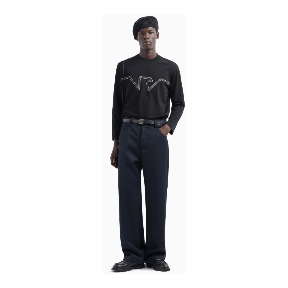 Emporio Armani Katoenen Logo Geborduurd Crewneck T-shirt Black Heren