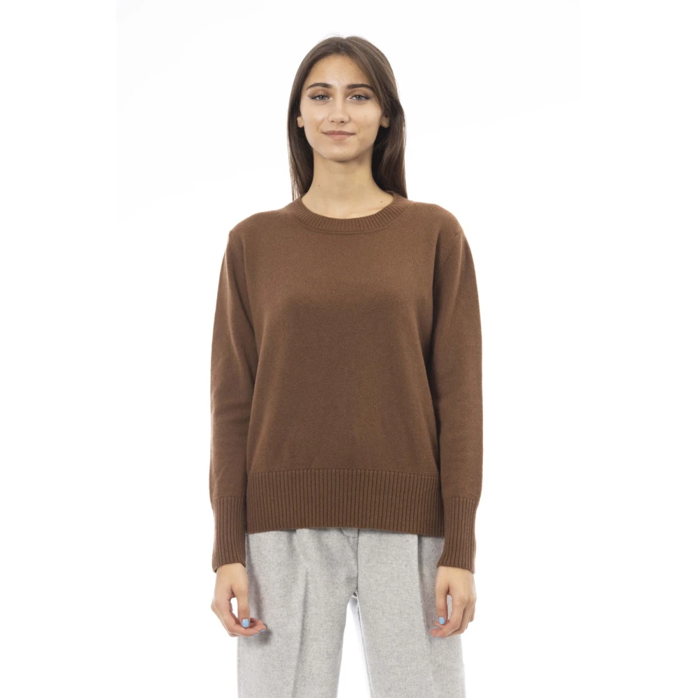 Alpha Studio Luxe Cashmere Crew Neck Sweater Bruin Brown Dames