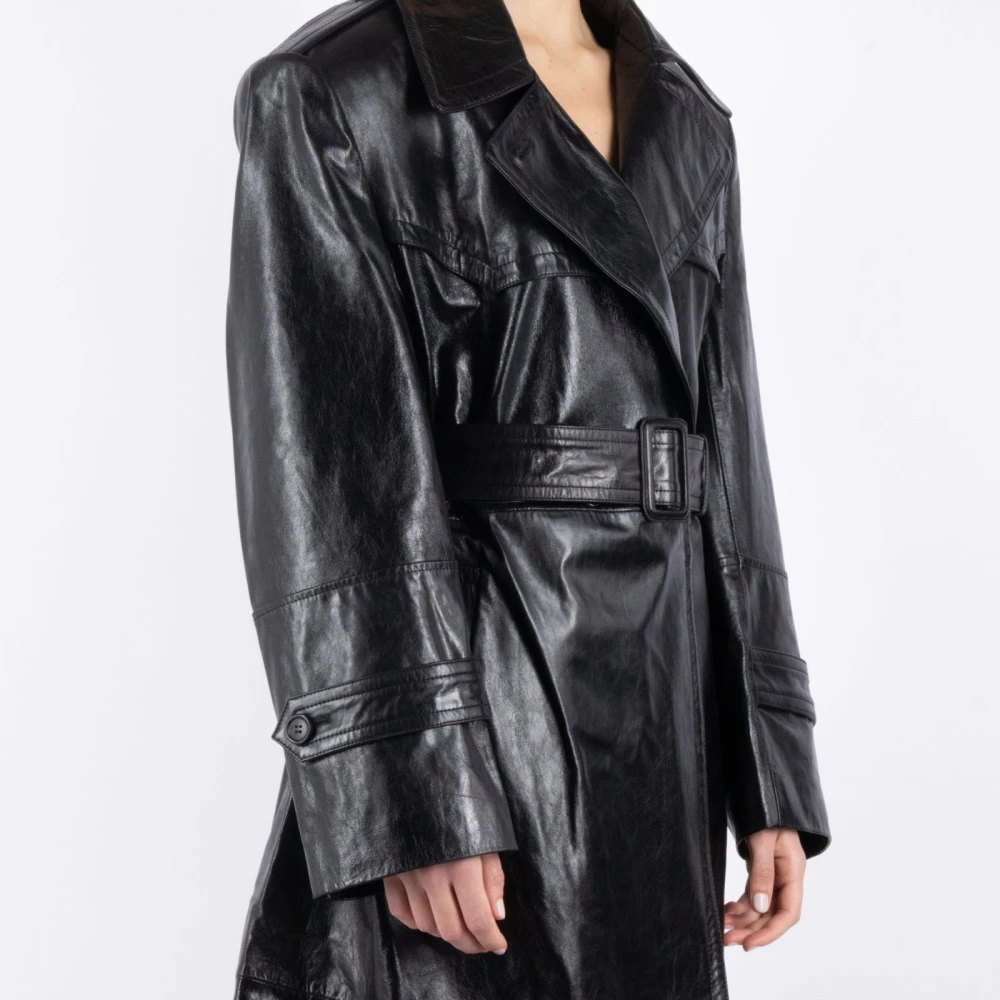 SPORTMAX Zwarte leren jas Black Dames