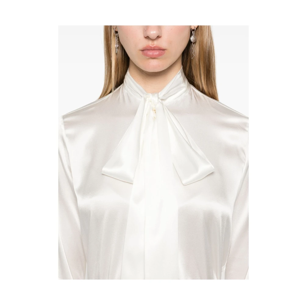 Mazzarelli Witte Zijde Mix Strik Kraag Overhemd White Dames