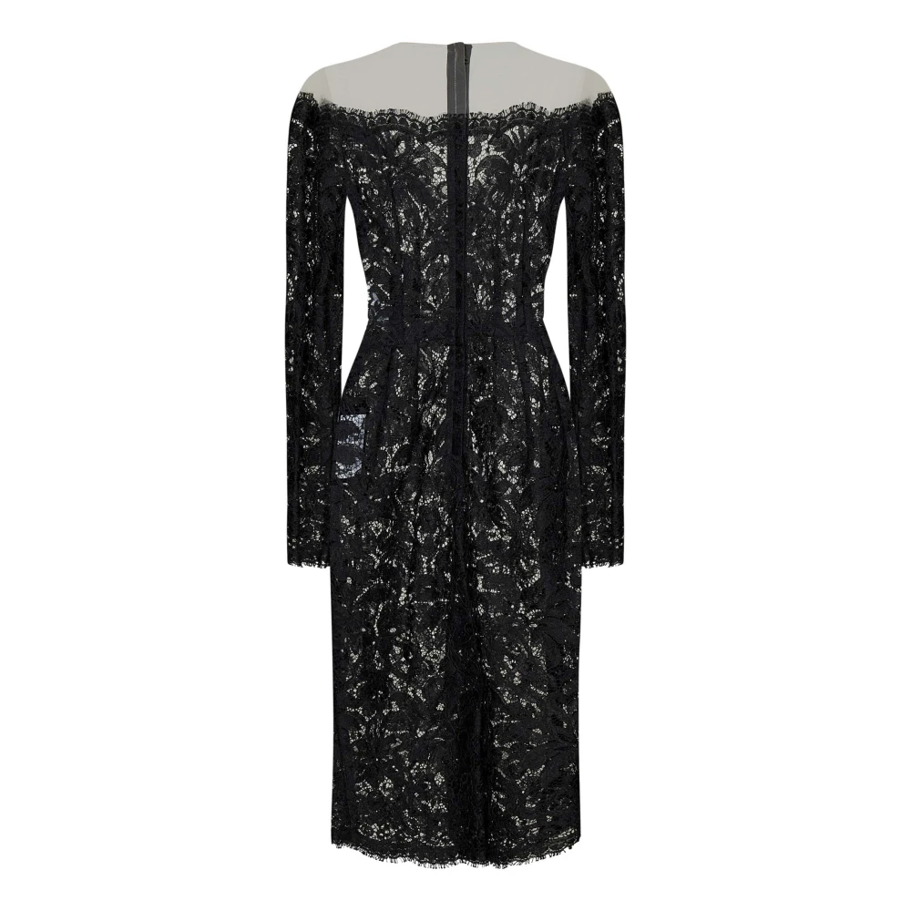 Dolce & Gabbana Zwarte Bloemenkanten Midi Jurk Black Dames
