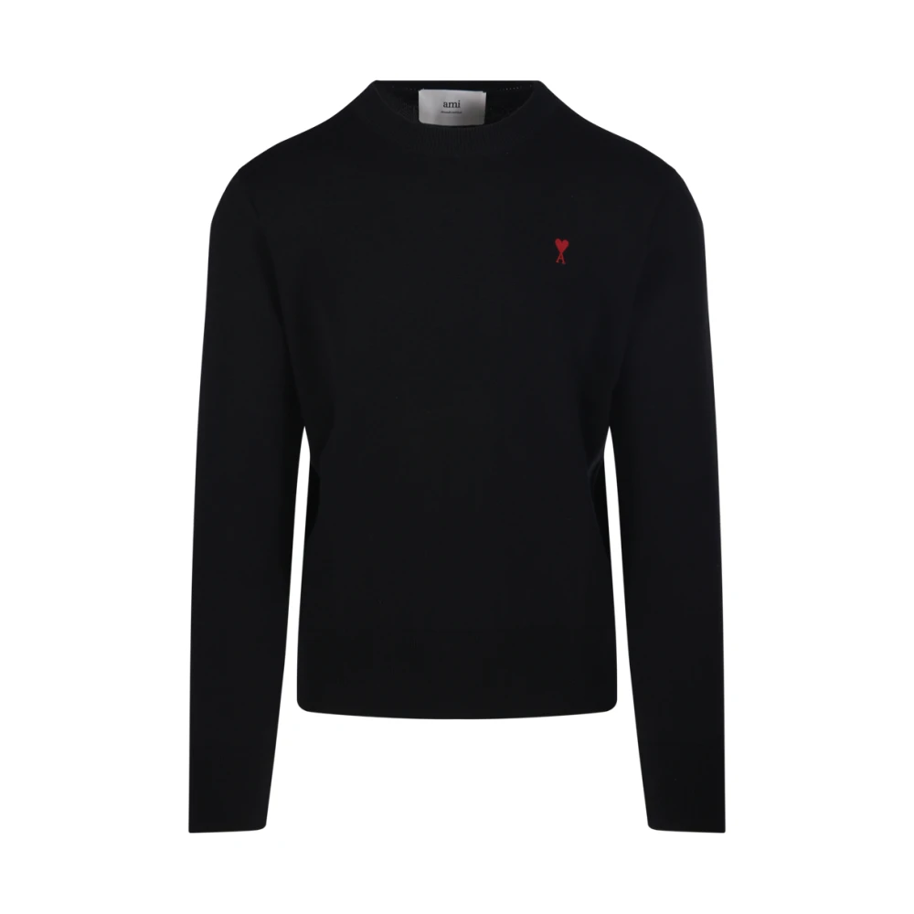 Ami Paris Mannelijk Zwart Adc Ronde Hals Trui Merino