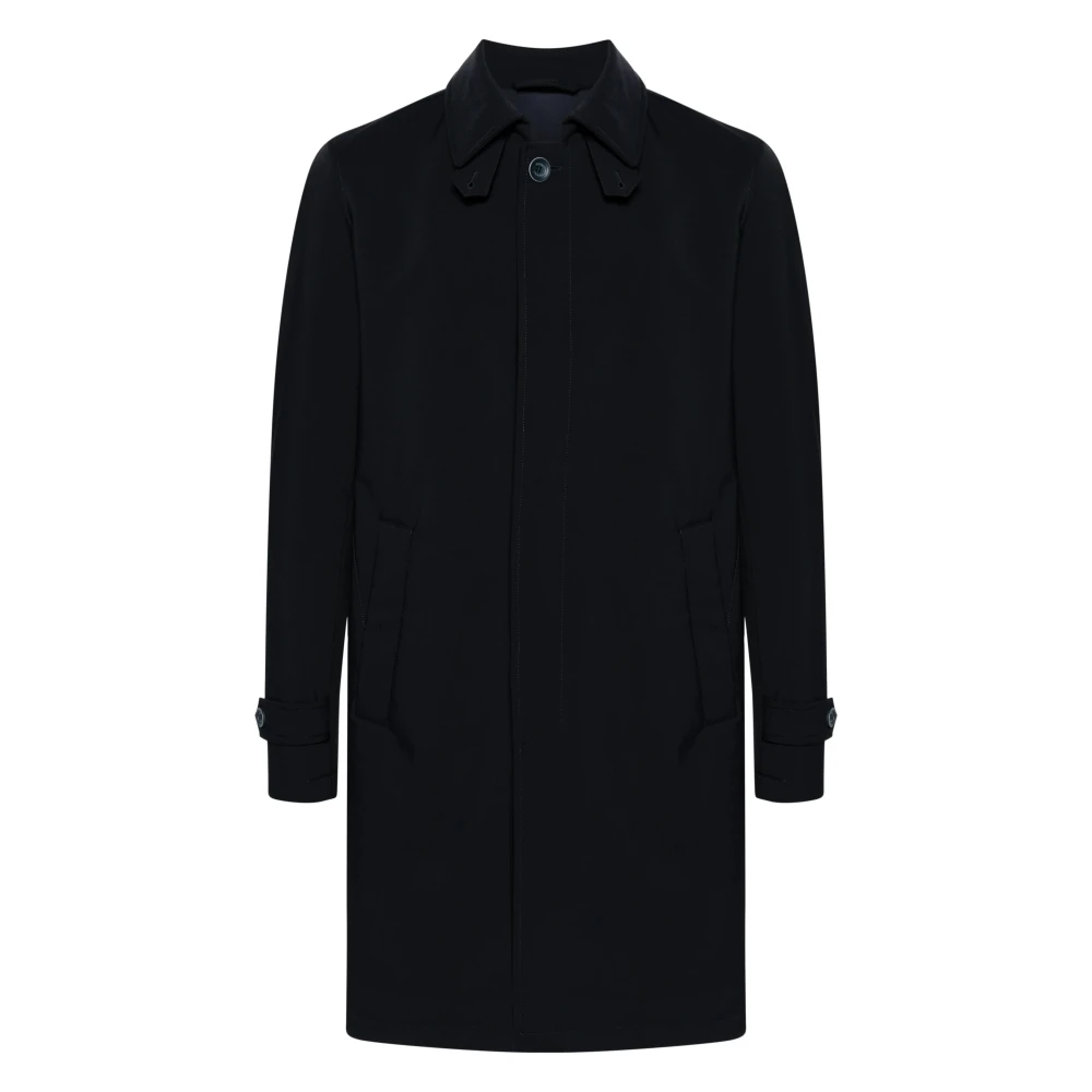 Herno Elegante Knopen Front Polyester Jas Blue Heren