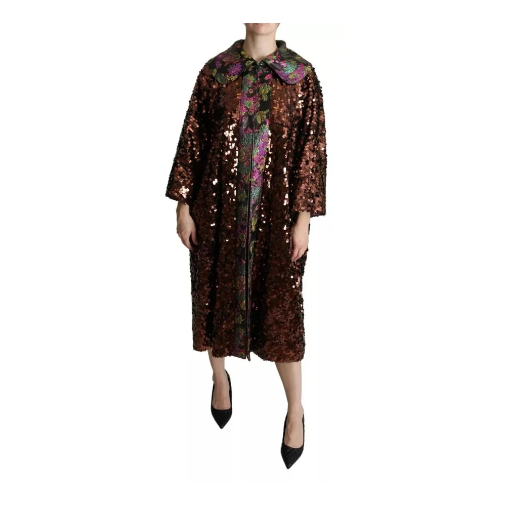 Dolce & Gabbana , Single-Breasted Coats, Female, Multicolor, S, Long Coat - Image 3