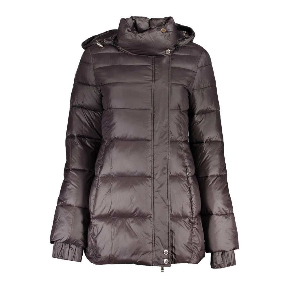 PATRIZIA PEPE Zwarte damesjas met afneembare capuchon en riem Black Dames