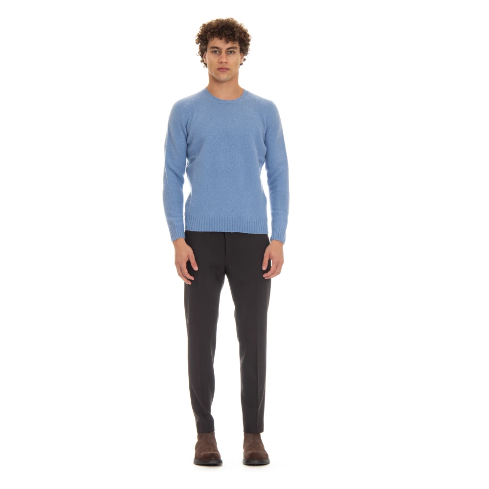 Drumohr Blauwe Crew Neck Sweater Zachte Touch Blue Heren