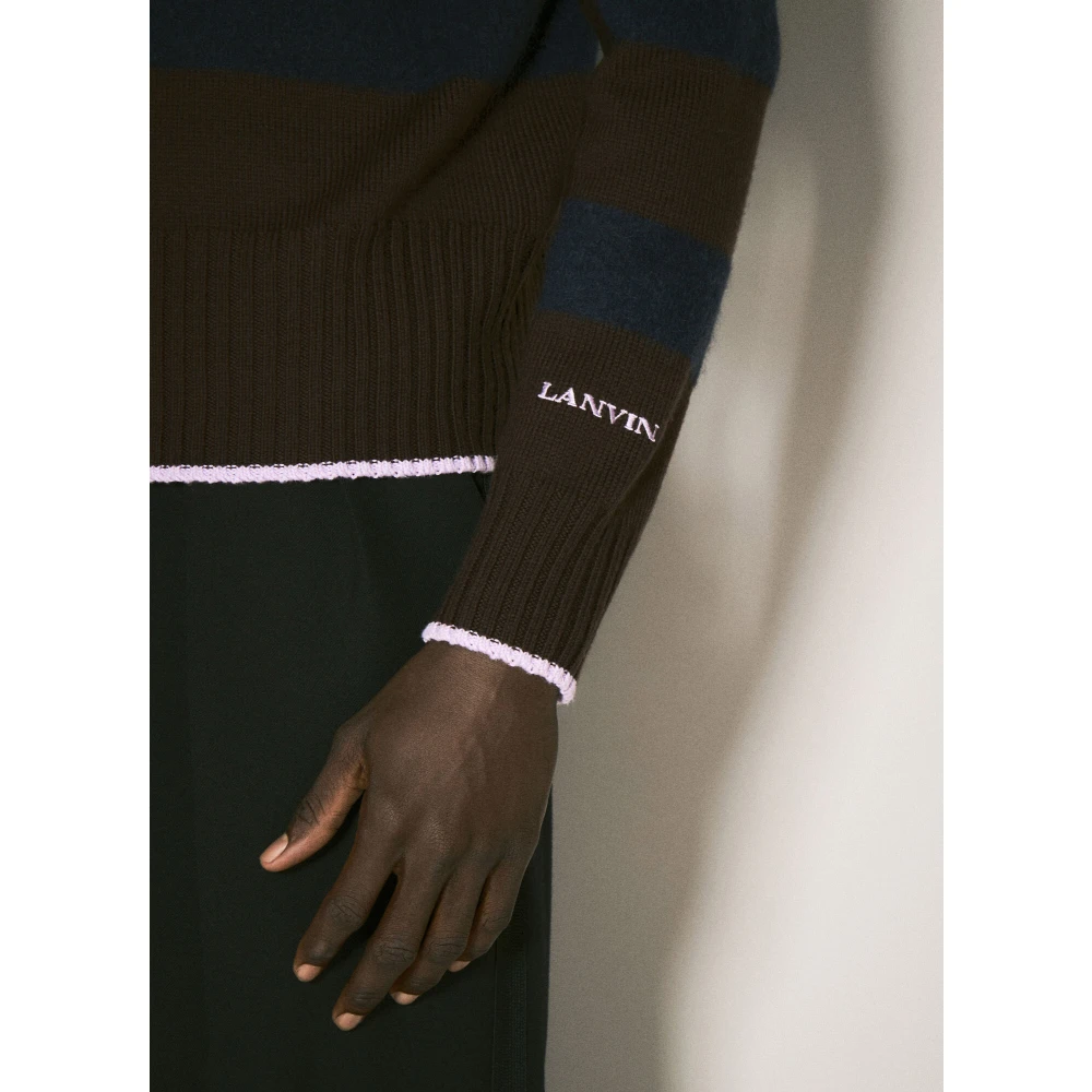 Lanvin Gestreepte Wollen Trui Brown Heren