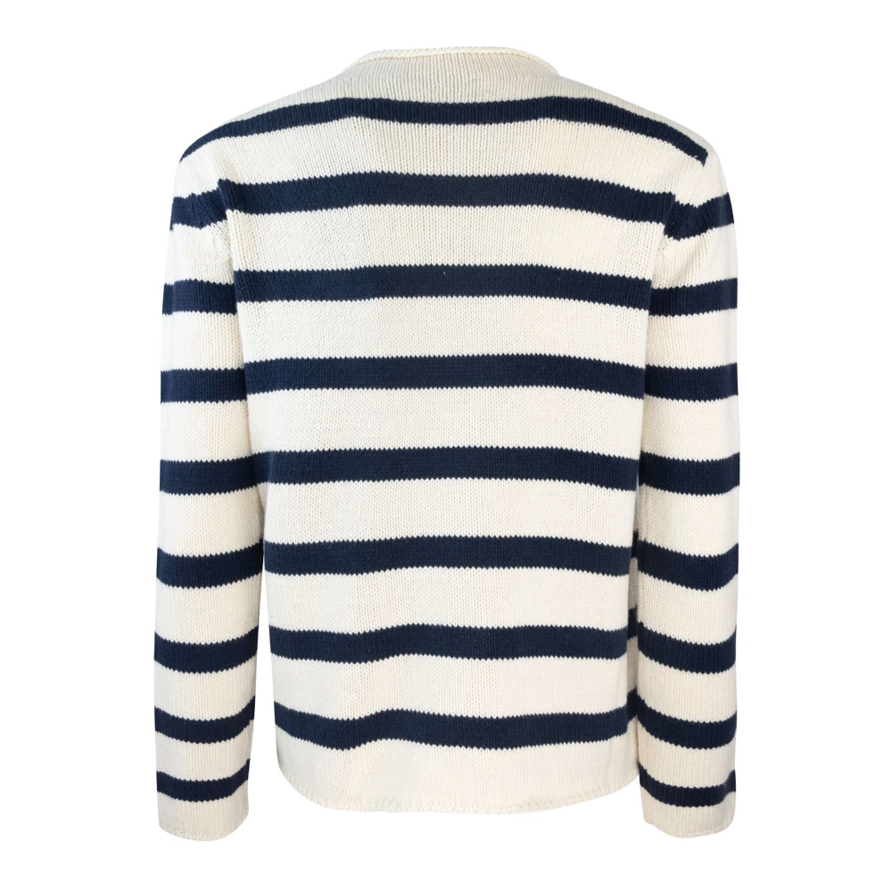 Max Mara Blauwe Gestreepte Trui Schouderknopen Blue Dames