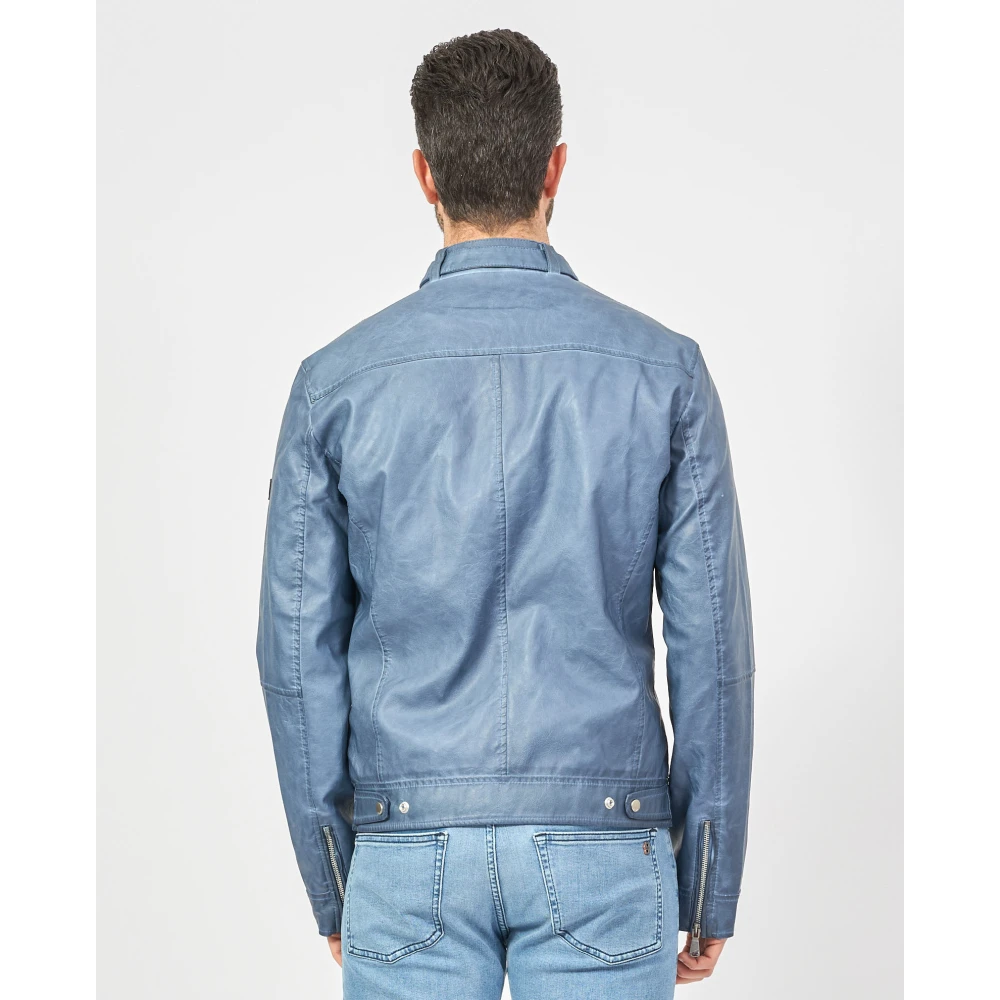 YES ZEE Blauwe Leren Fullzip Jas Blue Heren