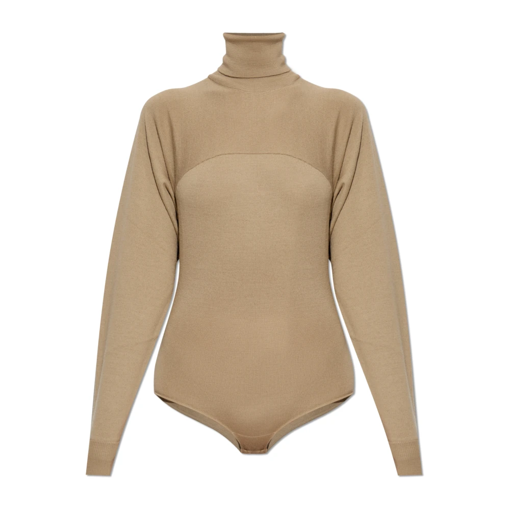 Mm6 Maison Margiela Vrouw Beige Tops Dames, M, Wol, Body Met Coltrui