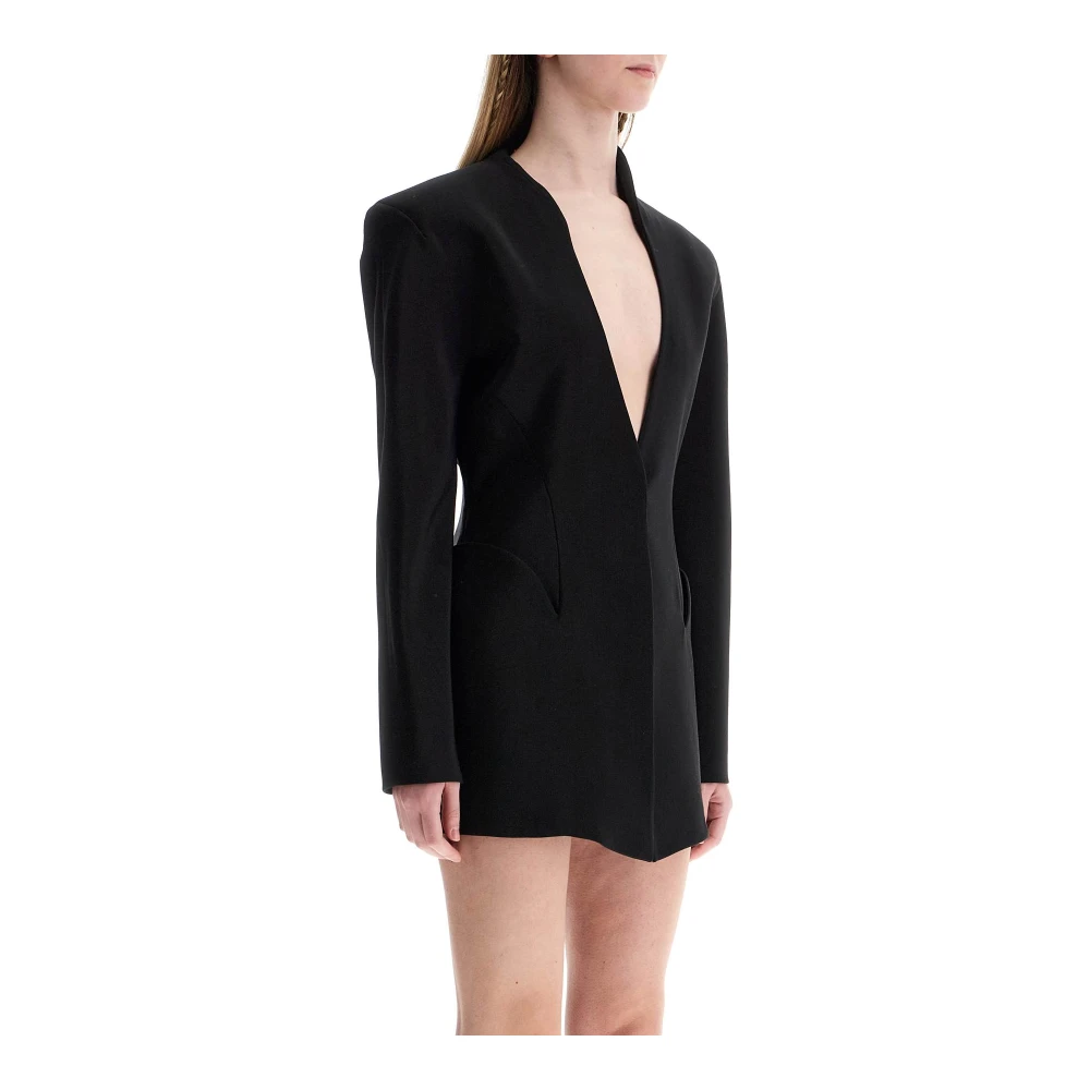 Mugler Elegante V-hals Zwarte Jas Black Dames