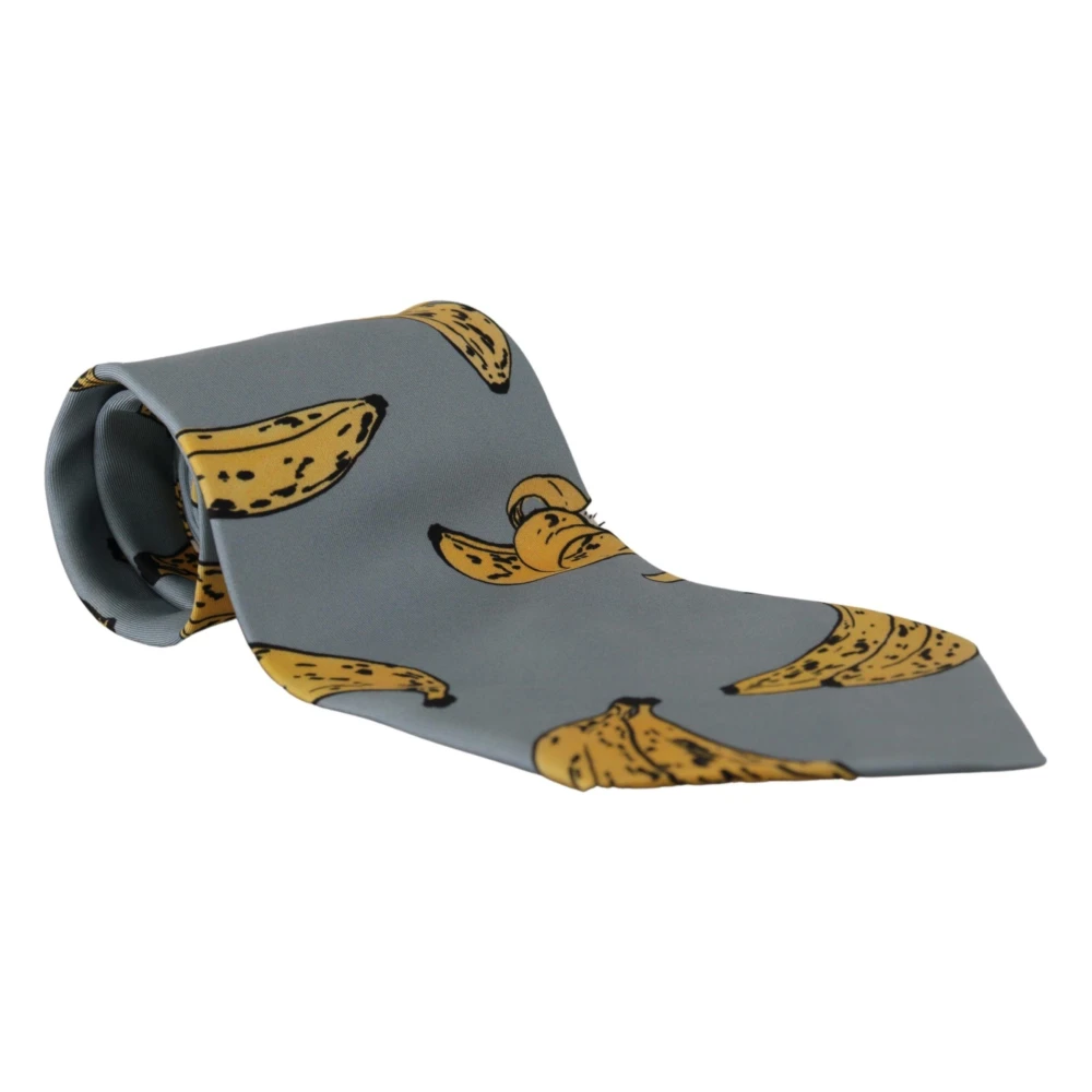 Dolce & Gabbana Blauwe Banaan Print Zijden Stropdas Blue Heren