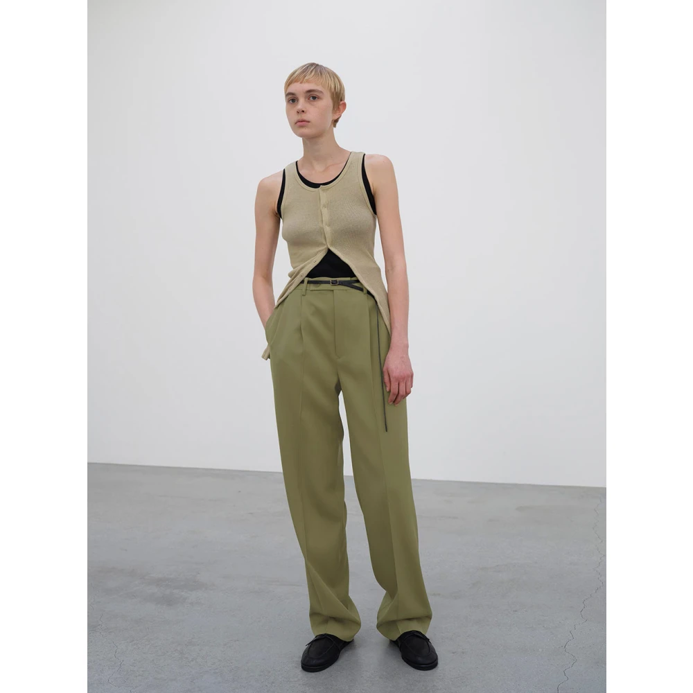 Auralee Khaki Wollen Broek met Rits Green Dames