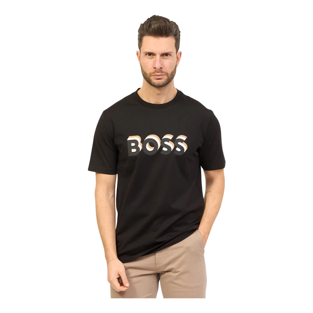 Hugo Boss Regular Fit Katoenen T-Shirt met Rubberen Logo Black Heren