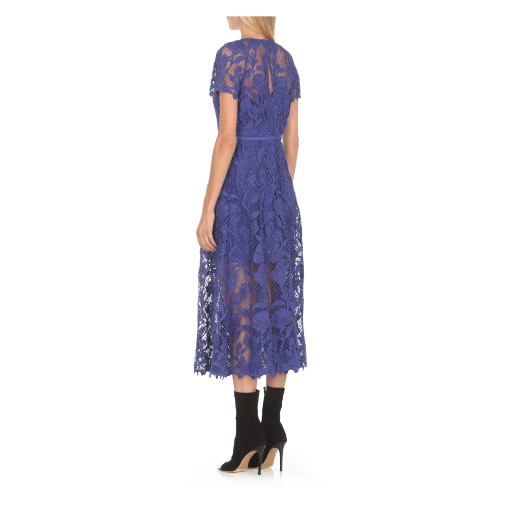 Self Portrait Blauwe Kant Jurk met Riem Blue Dames
