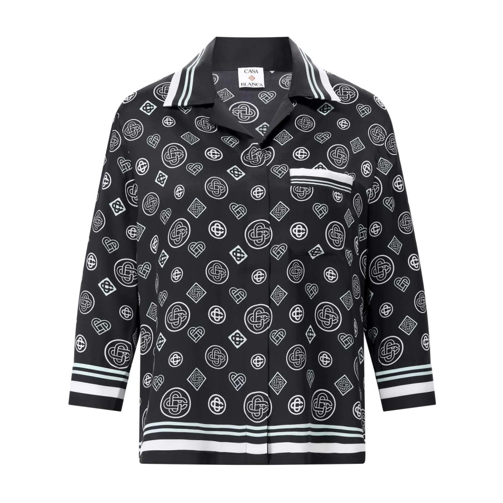 Casablanca Women's Black Satin Monogram Shirt - Shirts - L - Blouses & Shirts