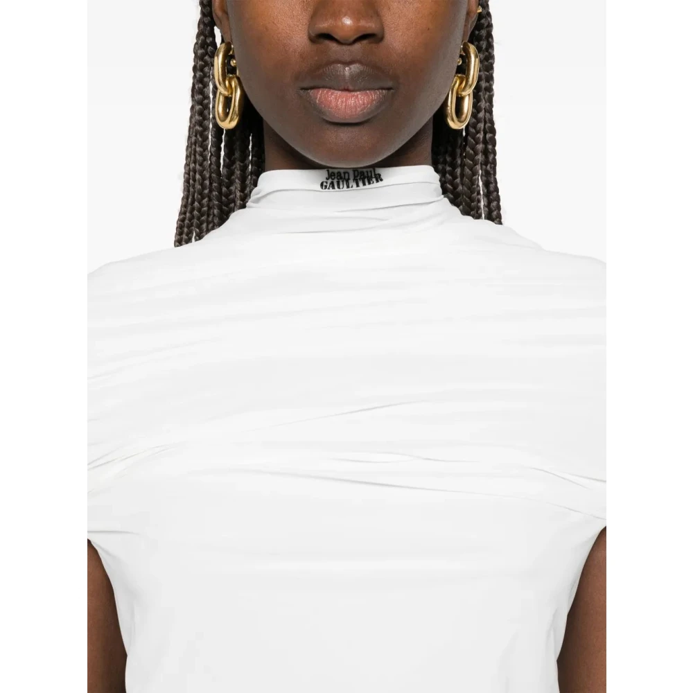 Jean Paul Gaultier Fringe Lange Jurk Stretch Jersey White Dames
