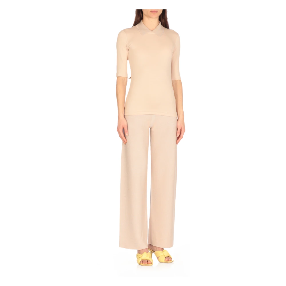 Fabiana Filippi Beige Katoenen T-shirt met Kraag Beige Dames