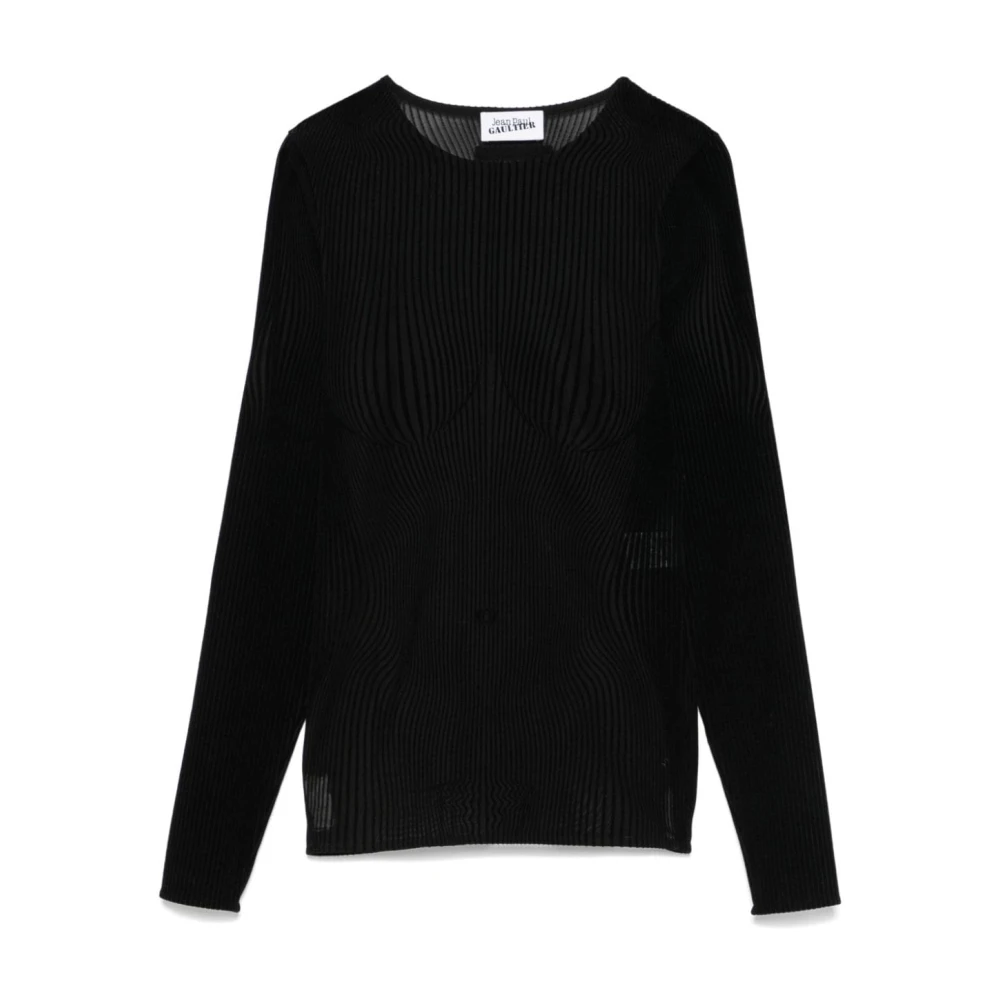 Jean Paul Gaultier Zwarte Mesh Flocked Pinstripe Top Black Dames