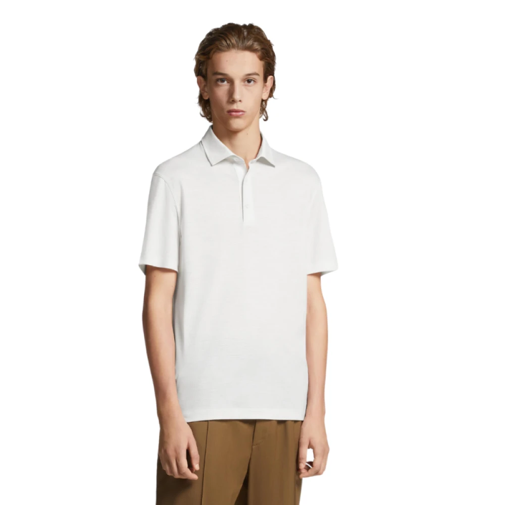 Ermenegildo Zegna Witte Linnen Korte Mouw Polo White Heren